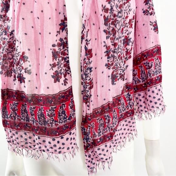 Madewell Women's Pink Floral Fringe Scarf Linen Viscose Multicolor 27 x 78 - Picture 3 of 6
